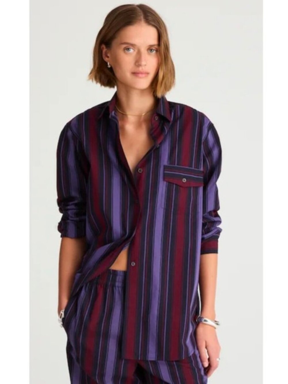 Madewell Alexa Chung Purple Striped Button Up Long Sleeve Sutton Shirt L NWT